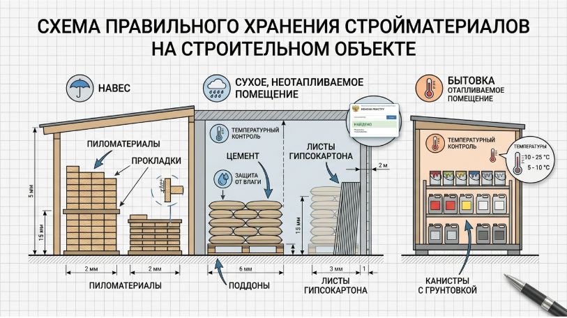 схема правильного хранения стройматериалов